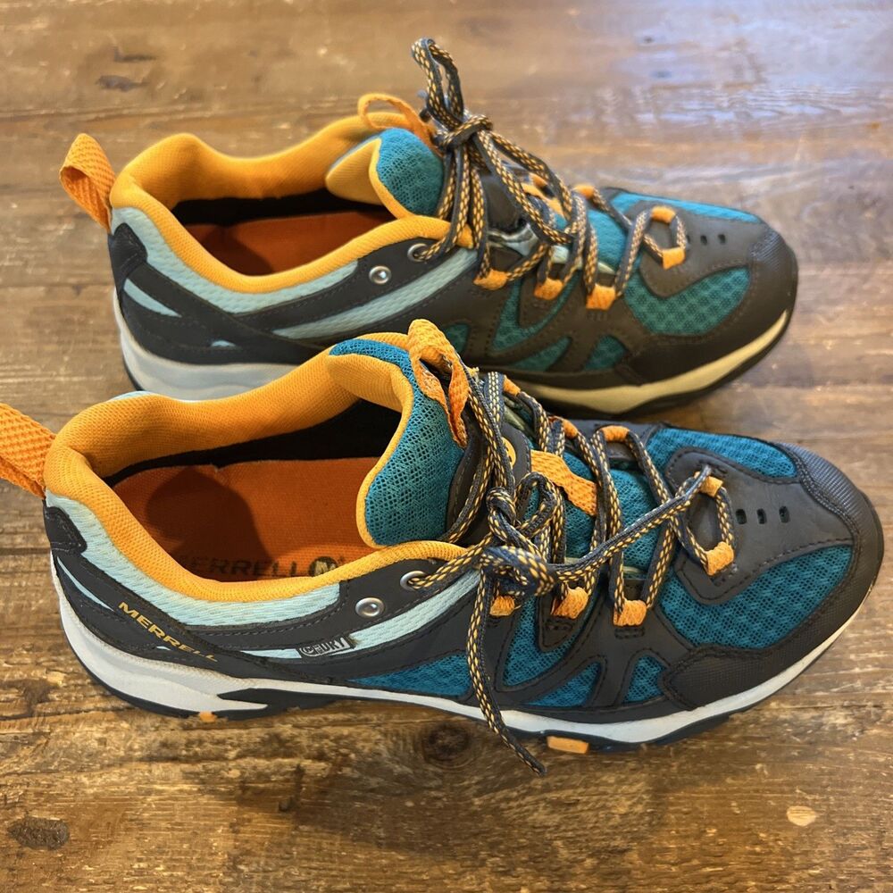Merrell Waterproof Hiking Shoes Merrell Tahr Women's Sz 8 Trail Walking Blue EUC